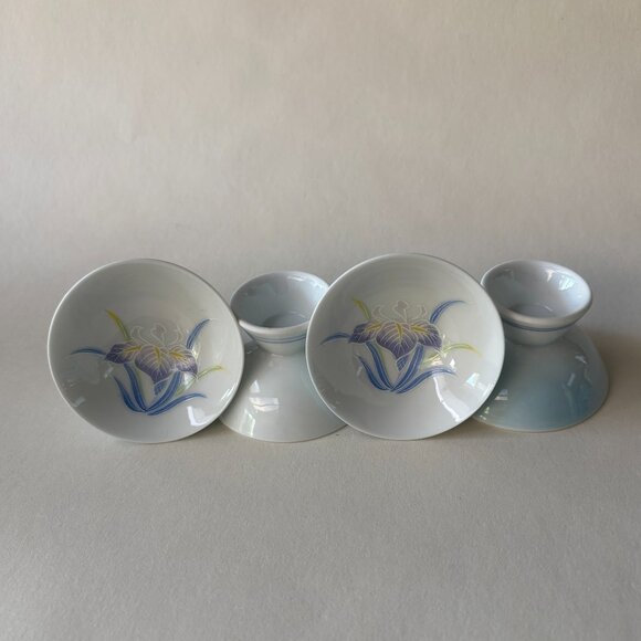 Set of 4- Vintage Sake Cups with Hand Painted Iris - Picture 2 of 9